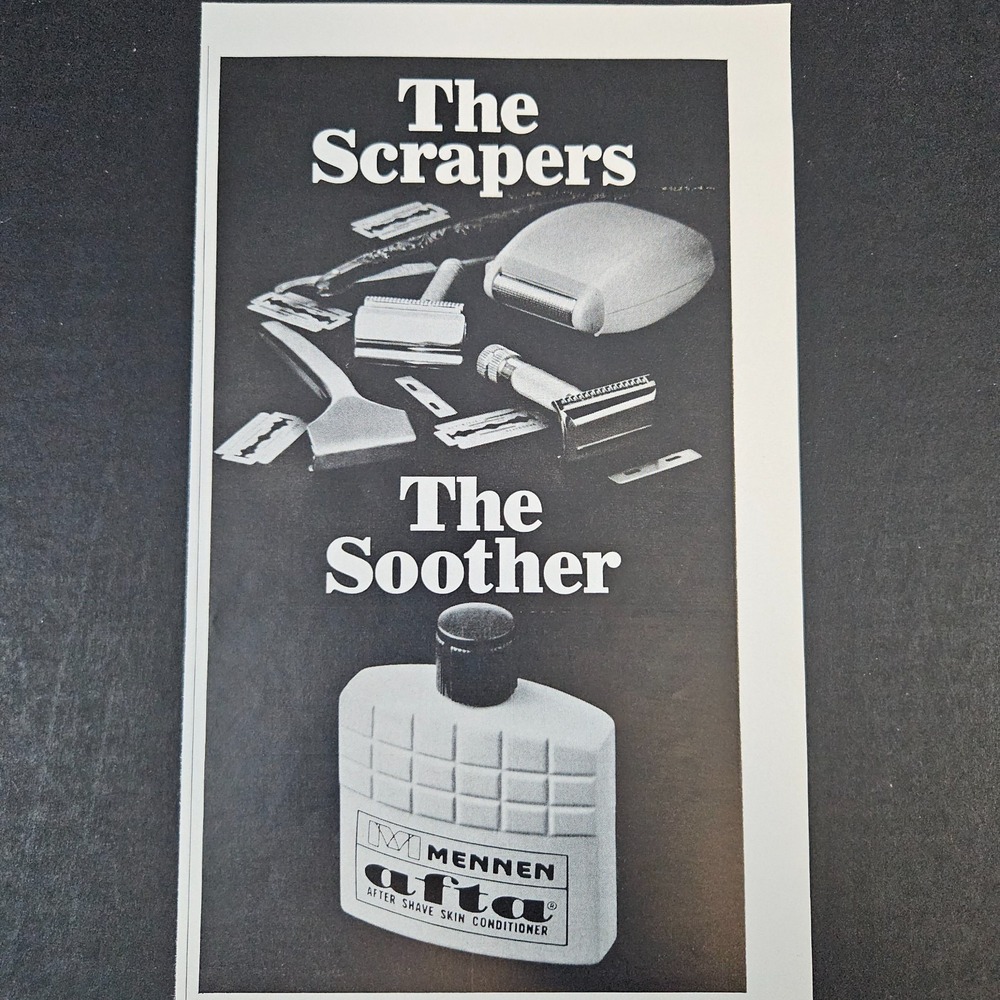 1967 Mennen Afta After Shave Skin Conditioner Vintage Print Ad Scraper Soother